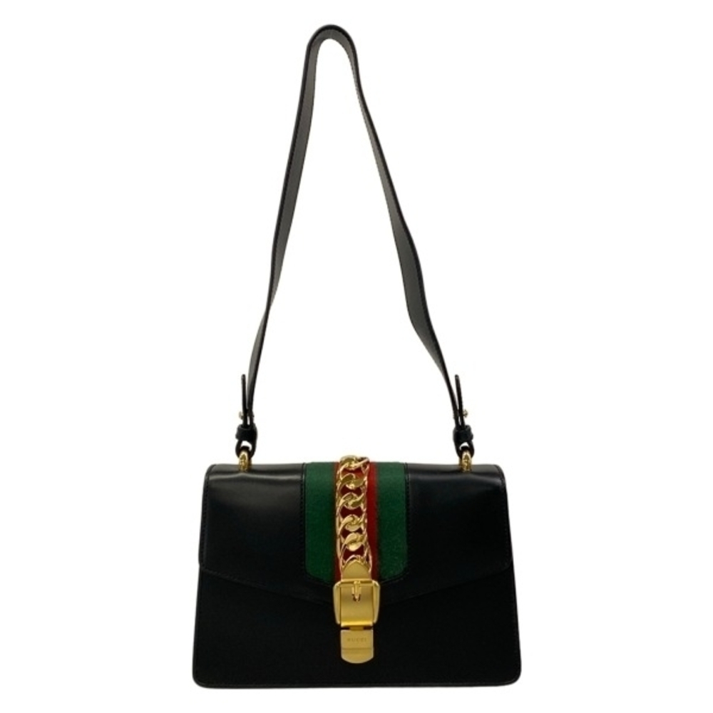 Gucci Shoulder Bag Sylvie Leather Black Green Red